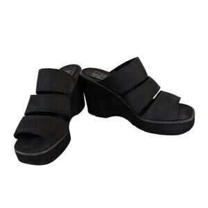 Beach Club Seychelles Black Wedge Slip On Sandals 9